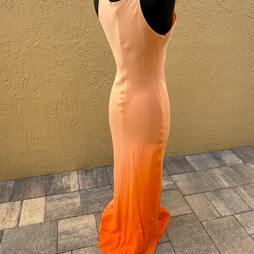 Vintage Y2K EREZ LEVY Ombré Orange Degradé Chiffon Evening Dress Gown Sz 4 - Picture 8 of 9